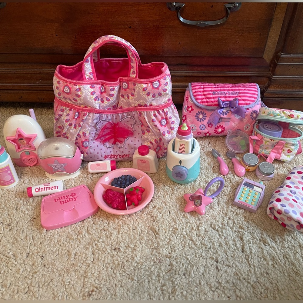 American Girl Bitty Baby diaper bag and food set.